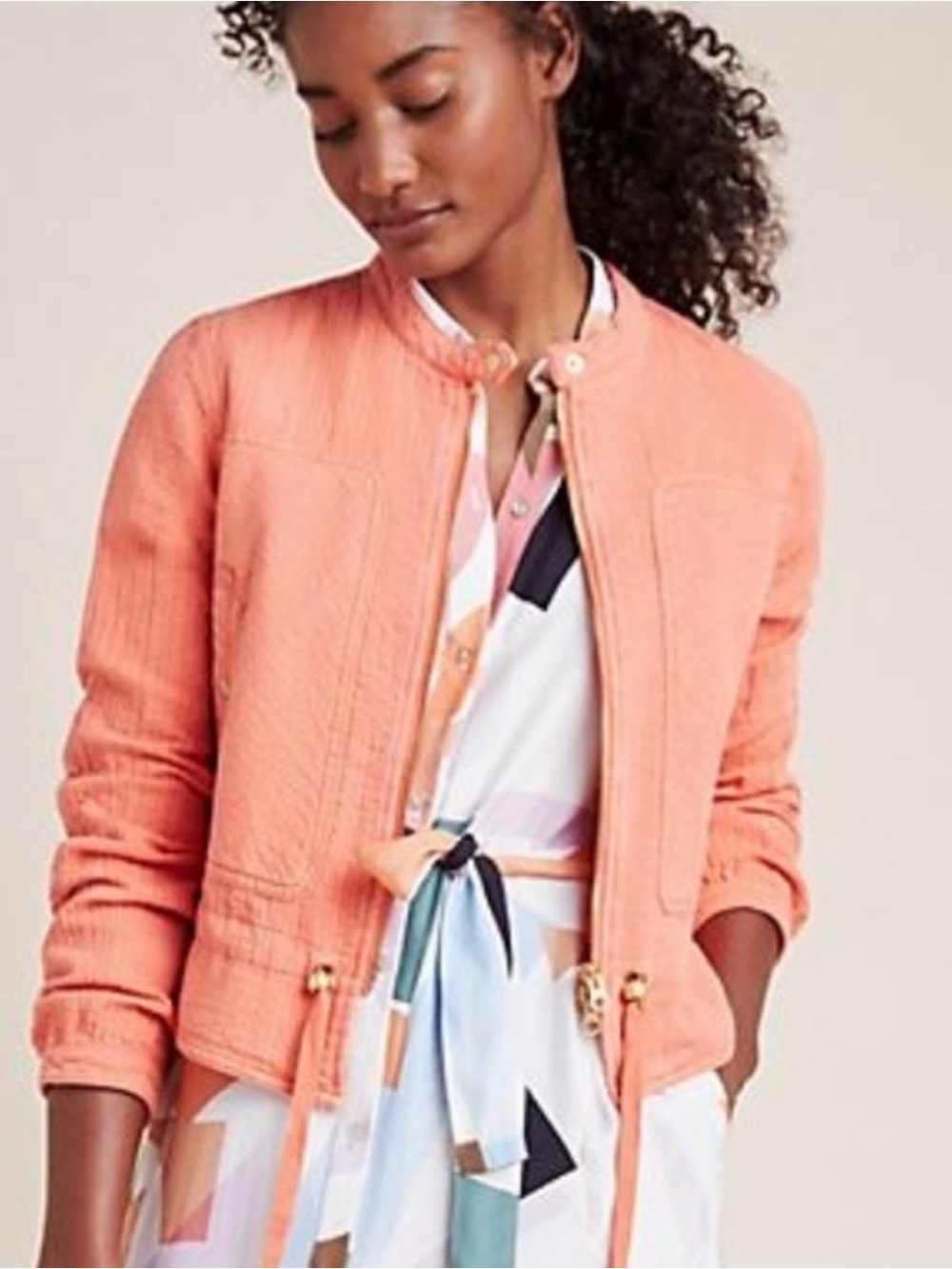 Anthropologie Joyce Cotton Textured Front Zip Jacket Size Medium